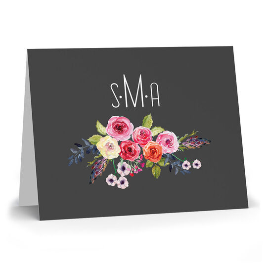 Charcoal Floral Bunch Folded Note Cards